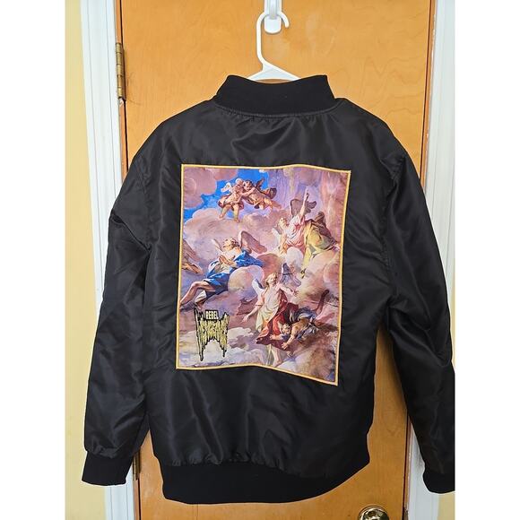 Rebel Vengeance Bomber Jacket Italian Art Angels Men’s Size Medium - Picture 1 of 7